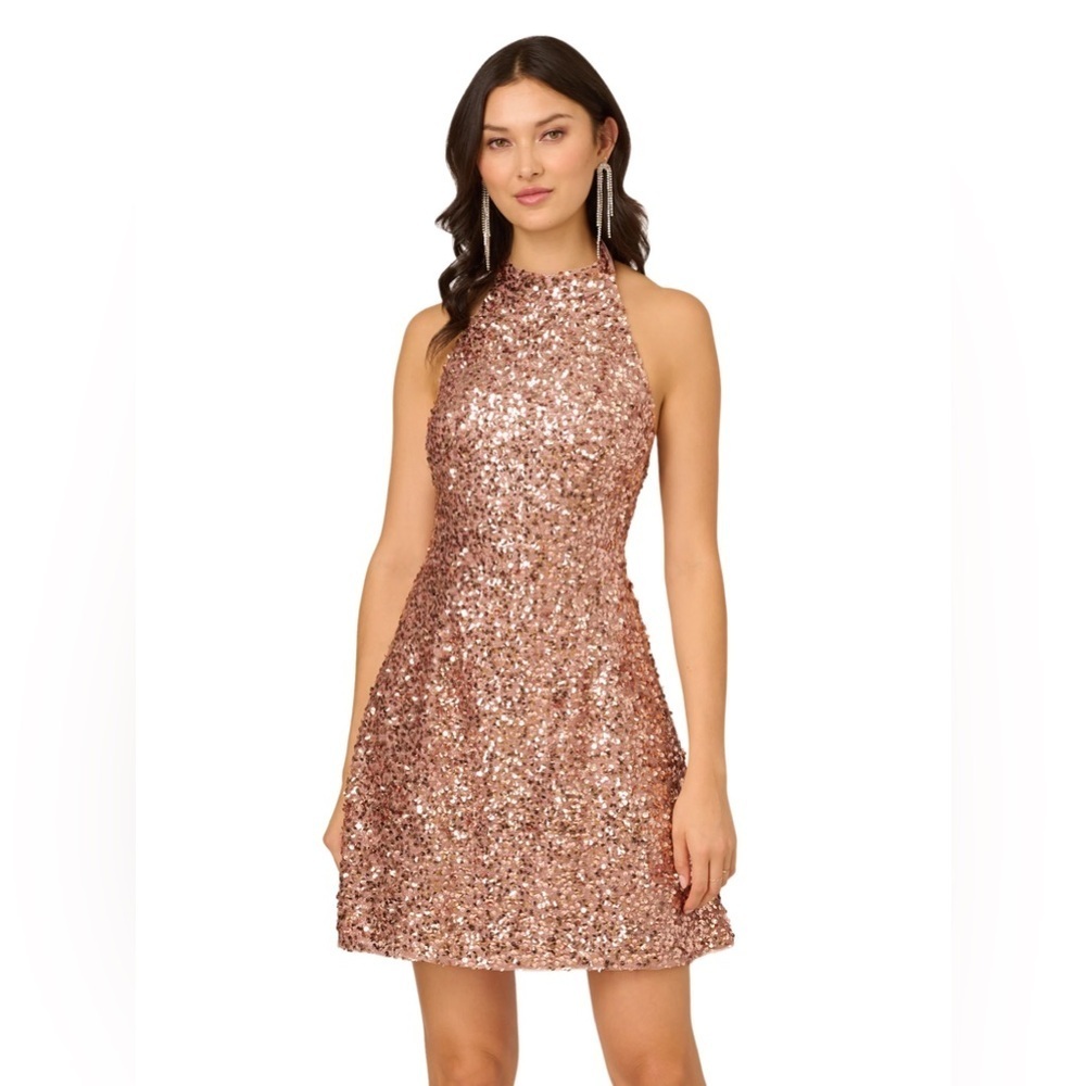 LIV FOSTER SEQUINED SHORT A-LINE COCKTAIL HALTER DRESS